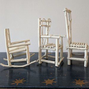Primitive Art Chairs 3 Miniature Handmade folk art